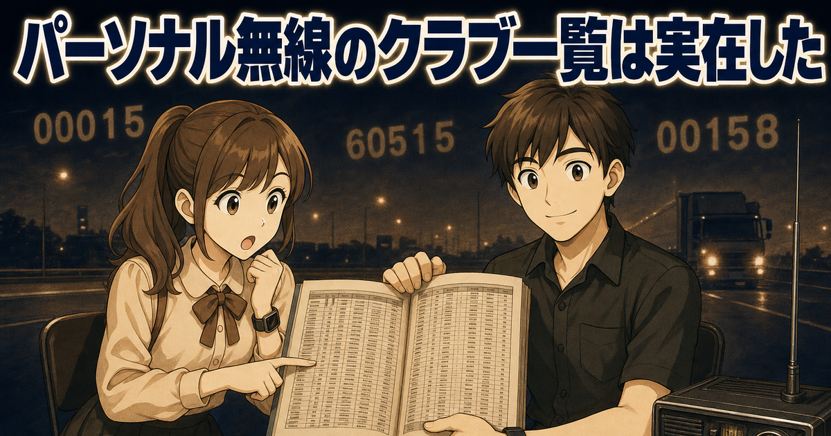 1987年の群番号帳を開いて驚く女性と説明する男性のイラスト