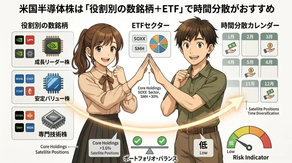 結論:米国半導体株は「役割別の数銘柄+ETF」で時間分散がおすすめ