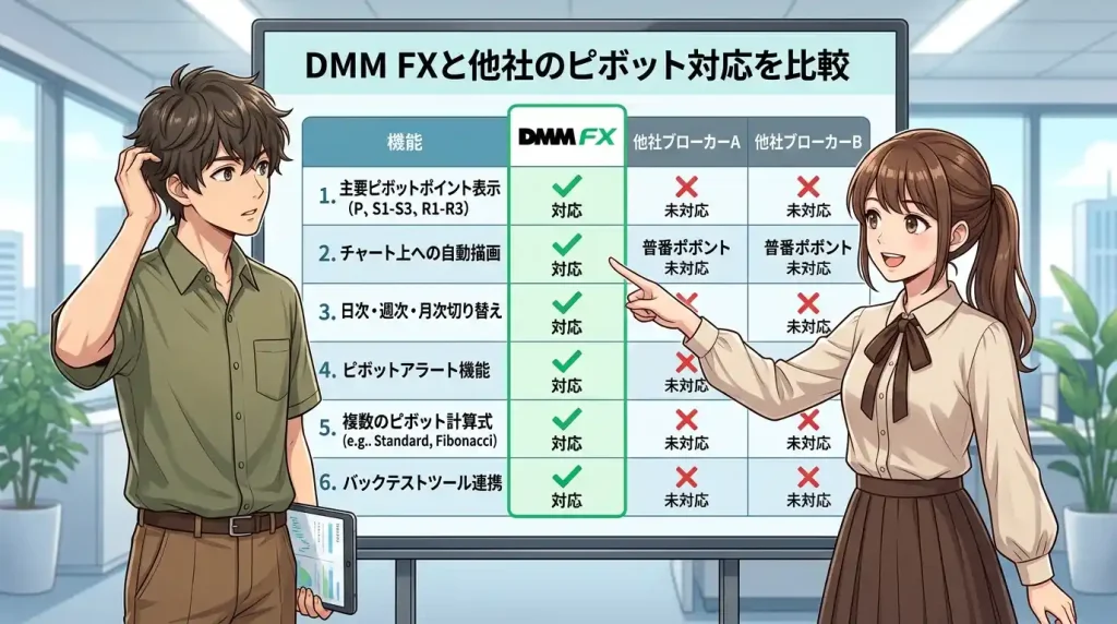 DMM FXと他社のピボット対応を比較