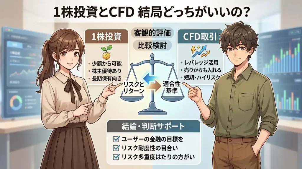 1株投資とCFD、結局どっちがいいの？目的別まとめ