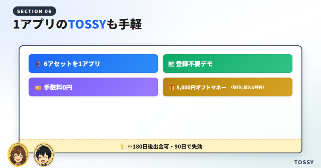 もっと手軽に始めたいなら1アプリ完結の「TOSSY」