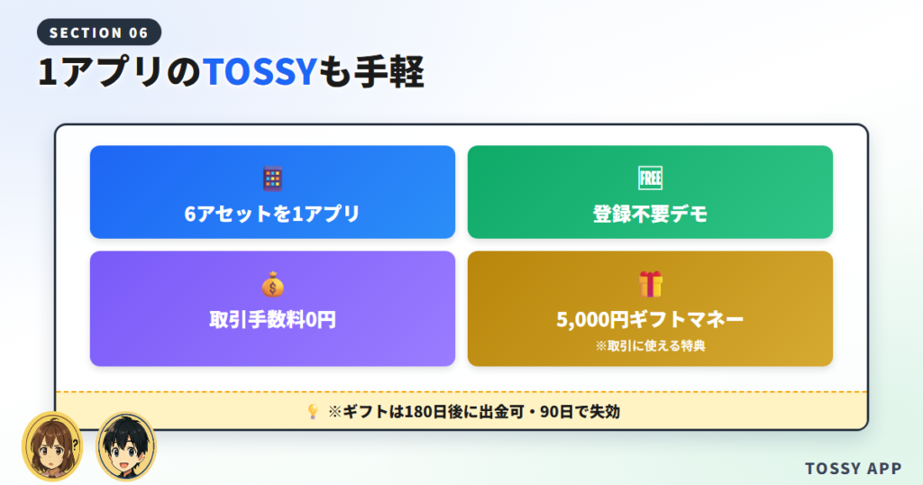 もっと手軽に始めたいならTOSSY|1アプリ・登録不要デモで少額から