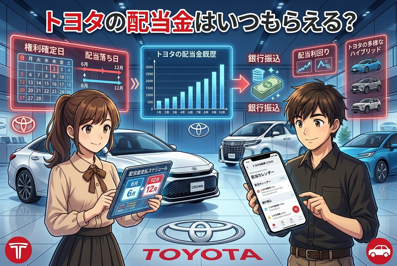 【最新】トヨタの配当金はいつもらえる？中間・期末の支払日と100株でいくらか解説