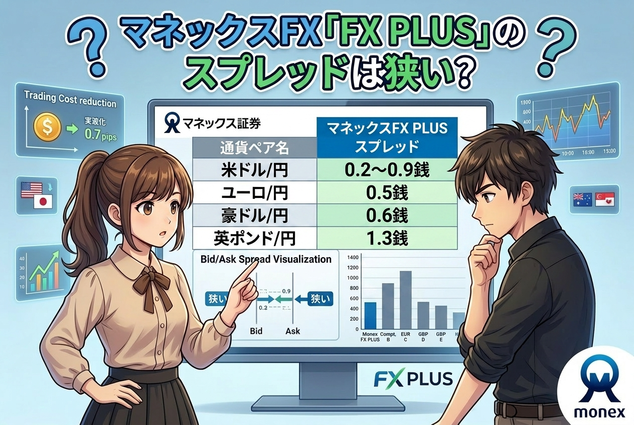 マネックスFX「FX PLUS」のスプレッドは狭い？主要通貨ペアの一覧とコストを解説