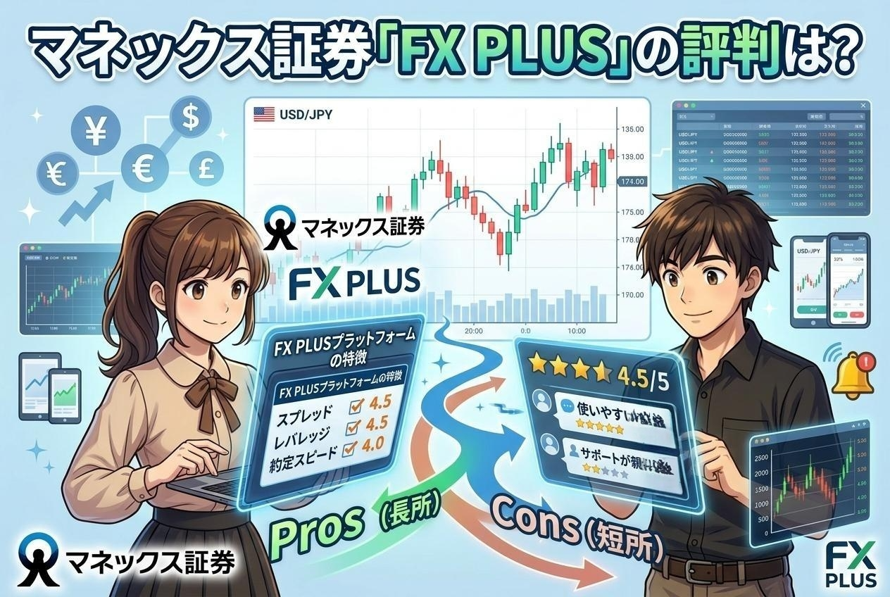 マネックス証券「FX PLUS」の評判は？スプレッド・スワップ・メリットデメリットを解説