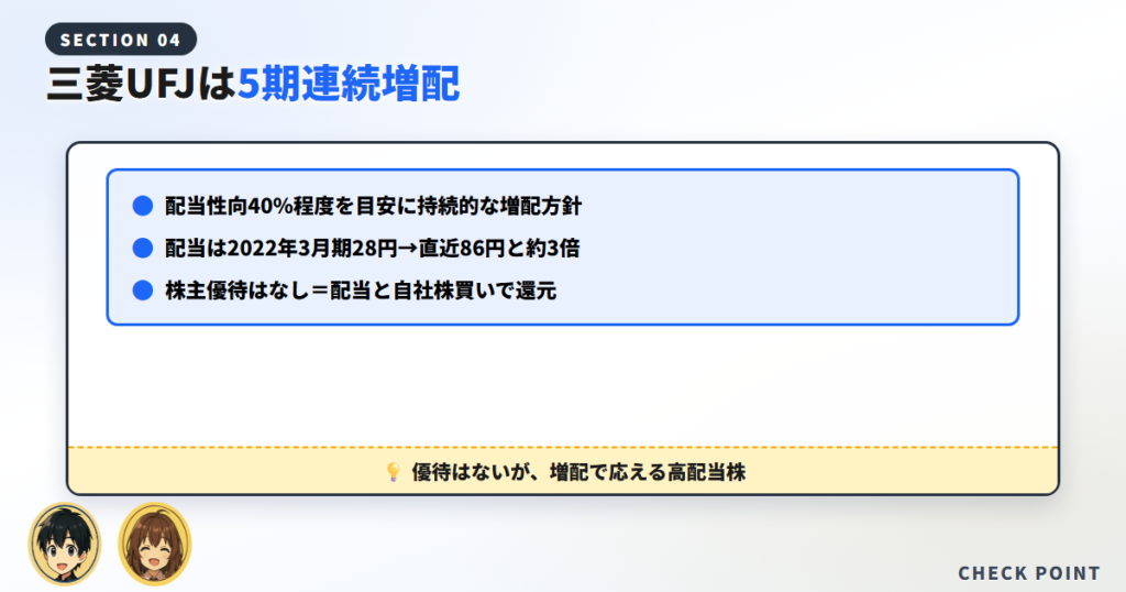 三菱UFJの配当利回り・還元方針はどのくらい？