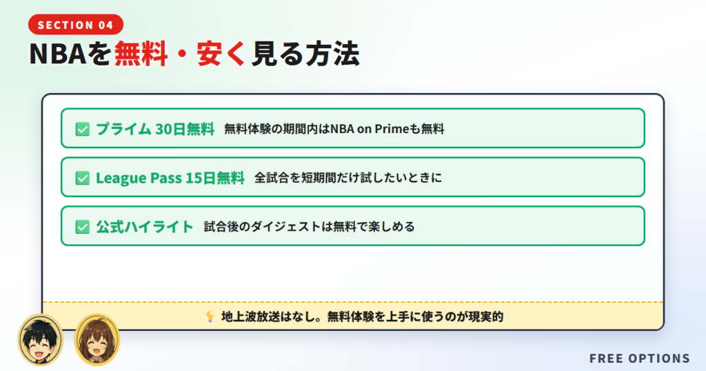 NBAを無料・安く見る方法はある？